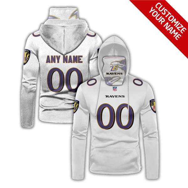 Men's Baltimore Ravens White 2020 Customize Hoodie Mask